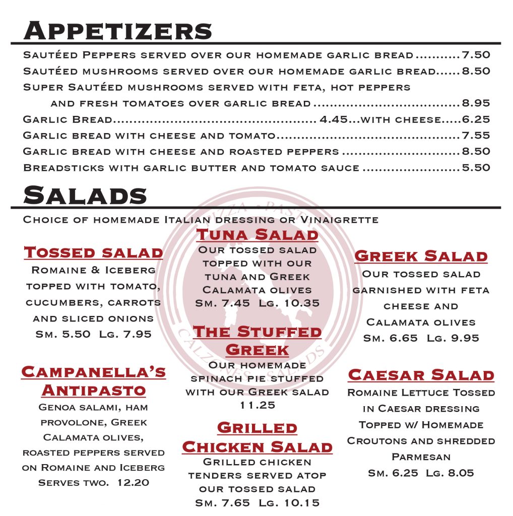 Campanella's Italian Restaurant Menu | Best in Rhode Island ...