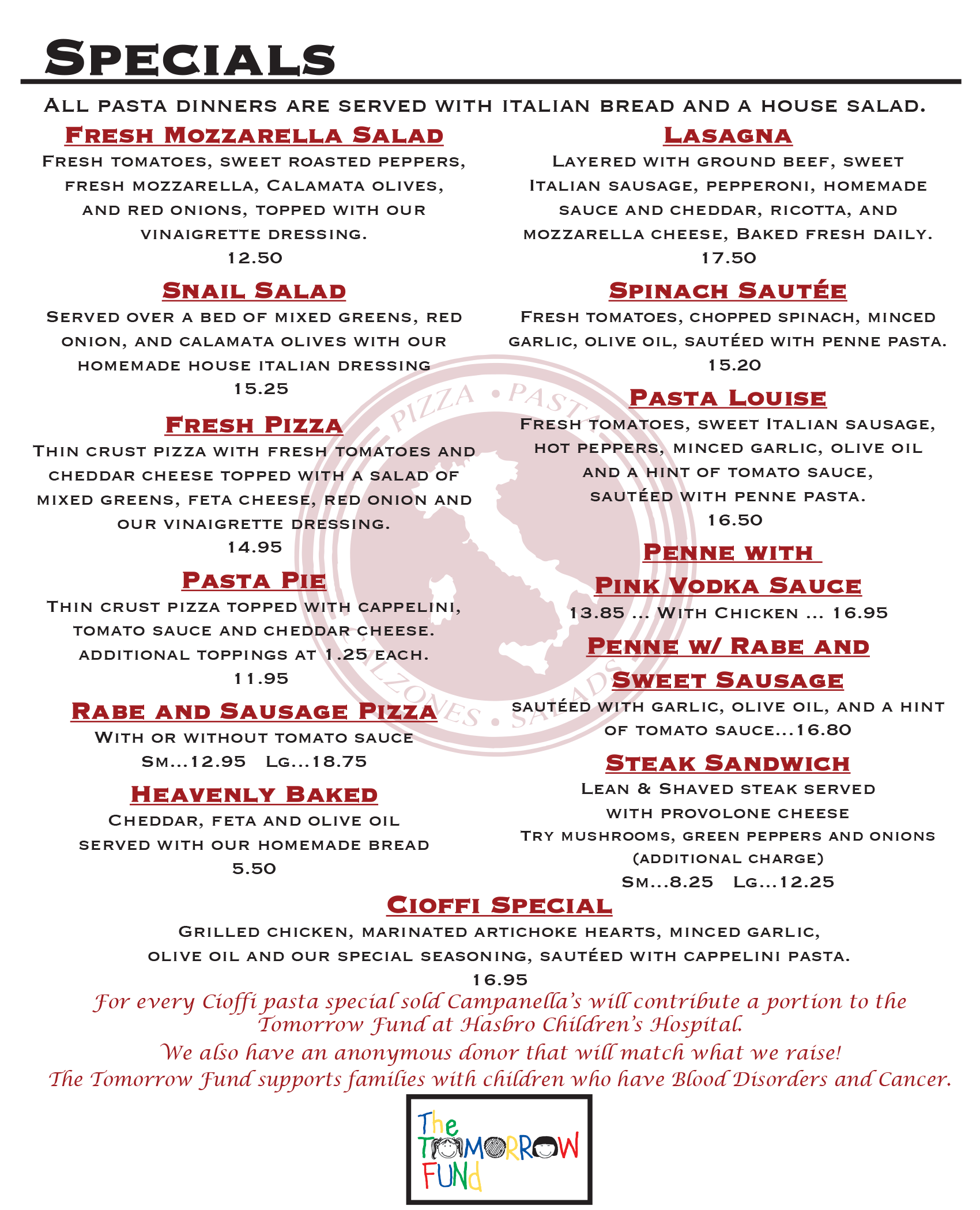 Campanella's Italian Restaurant Menu | Best in Rhode Island ...